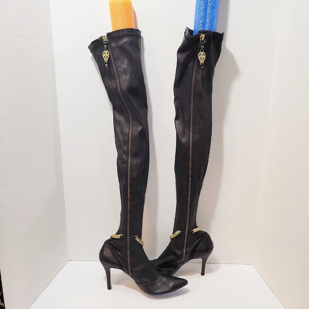 Thomas Wylde Over the Knee OTK Skull Accent Pointy Boots size 6